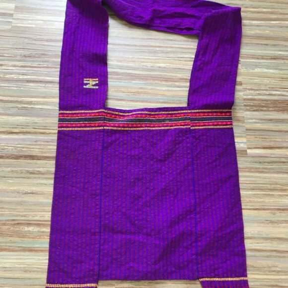 Purple Woven Crossbody Shoulder Bag with Fringe Trim Central America Cloth Purse - Picture 2 of 4
